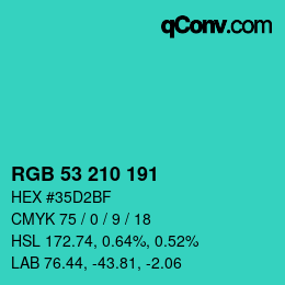 カラーコード: RGB 53 210 191 | qconv.com