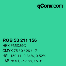 Color code: RGB 53 211 156 | qconv.com