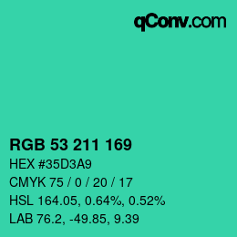 Color code: RGB 53 211 169 | qconv.com