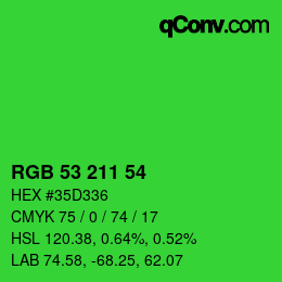 Color code: RGB 53 211 54 | qconv.com
