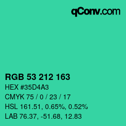 カラーコード: RGB 53 212 163 | qconv.com