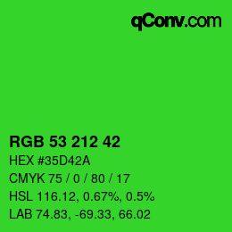 カラーコード: RGB 53 212 42 | qconv.com