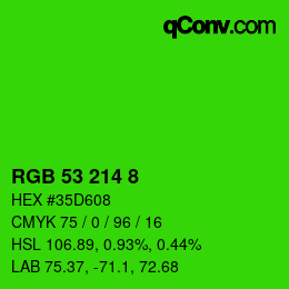 カラーコード: RGB 53 214 8 | qconv.com