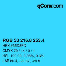 カラーコード: RGB 53 216.8 253.4 | qconv.com
