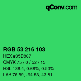 Color code: RGB 53 216 103 | qconv.com