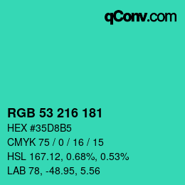 カラーコード: RGB 53 216 181 | qconv.com