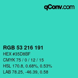 カラーコード: RGB 53 216 191 | qconv.com