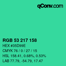 カラーコード: RGB 53 217 158 | qconv.com