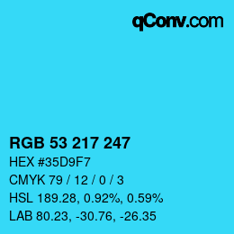 Color code: RGB 53 217 247 | qconv.com