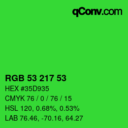 颜色代码: RGB 53 217 53 | qconv.com