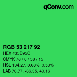 カラーコード: RGB 53 217 92 | qconv.com