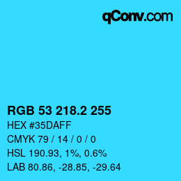 カラーコード: RGB 53 218.2 255 | qconv.com