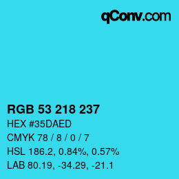 Color code: RGB 53 218 237 | qconv.com