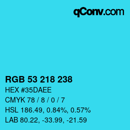 Color code: RGB 53 218 238 | qconv.com