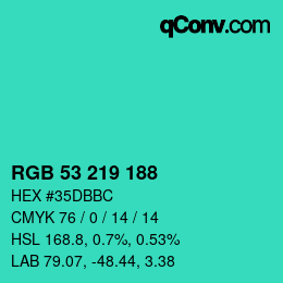 Color code: RGB 53 219 188 | qconv.com