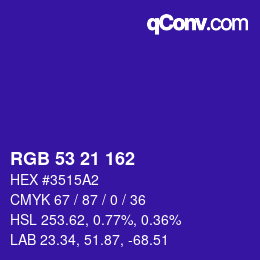 Color code: RGB 53 21 162 | qconv.com
