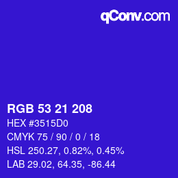 Color code: RGB 53 21 208 | qconv.com