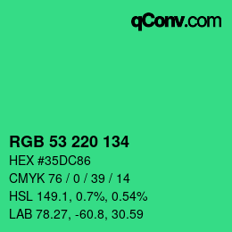 Color code: RGB 53 220 134 | qconv.com