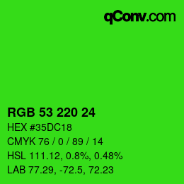 Color code: RGB 53 220 24 | qconv.com