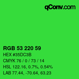 Color code: RGB 53 220 59 | qconv.com