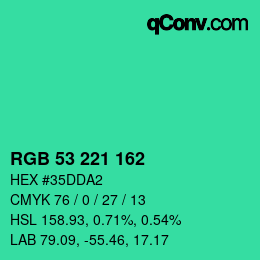 Color code: RGB 53 221 162 | qconv.com