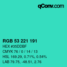 Color code: RGB 53 221 191 | qconv.com