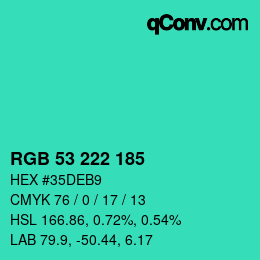 Color code: RGB 53 222 185 | qconv.com
