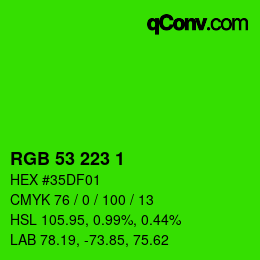 カラーコード: RGB 53 223 1 | qconv.com