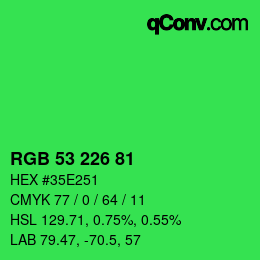 Color code: RGB 53 226 81 | qconv.com
