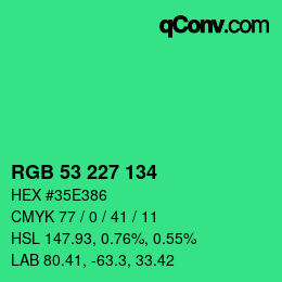 Color code: RGB 53 227 134 | qconv.com