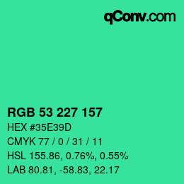 Color code: RGB 53 227 157 | qconv.com