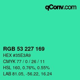 Color code: RGB 53 227 169 | qconv.com