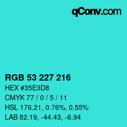 颜色代码: RGB 53 227 216 | qconv.com