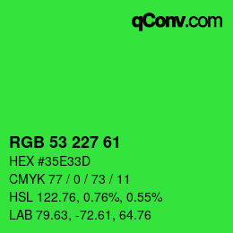 Color code: RGB 53 227 61 | qconv.com