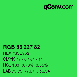 Color code: RGB 53 227 82 | qconv.com