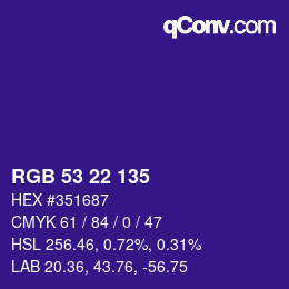 Color code: RGB 53 22 135 | qconv.com