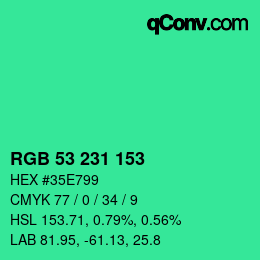 カラーコード: RGB 53 231 153 | qconv.com