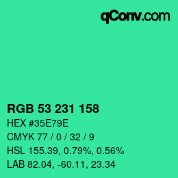 颜色代码: RGB 53 231 158 | qconv.com