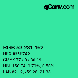 颜色代码: RGB 53 231 162 | qconv.com
