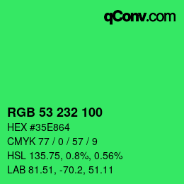 Color code: RGB 53 232 100 | qconv.com