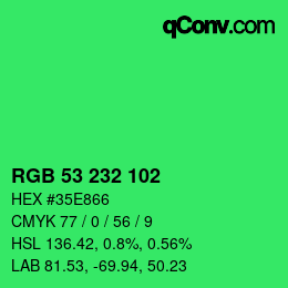 Color code: RGB 53 232 102 | qconv.com