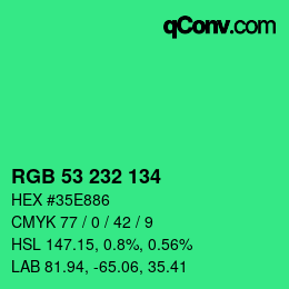 Color code: RGB 53 232 134 | qconv.com