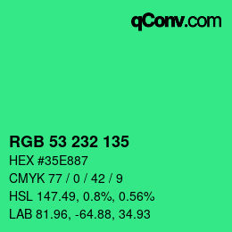 Color code: RGB 53 232 135 | qconv.com