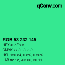 Color code: RGB 53 232 145 | qconv.com