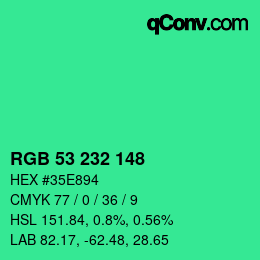 カラーコード: RGB 53 232 148 | qconv.com