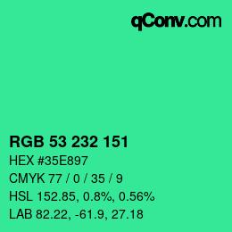 Color code: RGB 53 232 151 | qconv.com