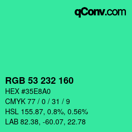 Farbcode: RGB 53 232 160 | qconv.com