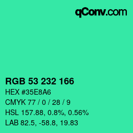 Color code: RGB 53 232 166 | qconv.com