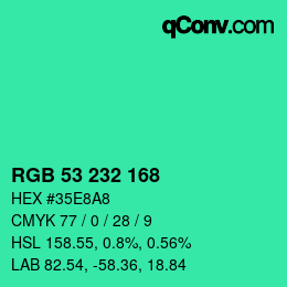 Color code: RGB 53 232 168 | qconv.com