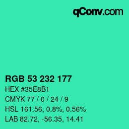 Color code: RGB 53 232 177 | qconv.com